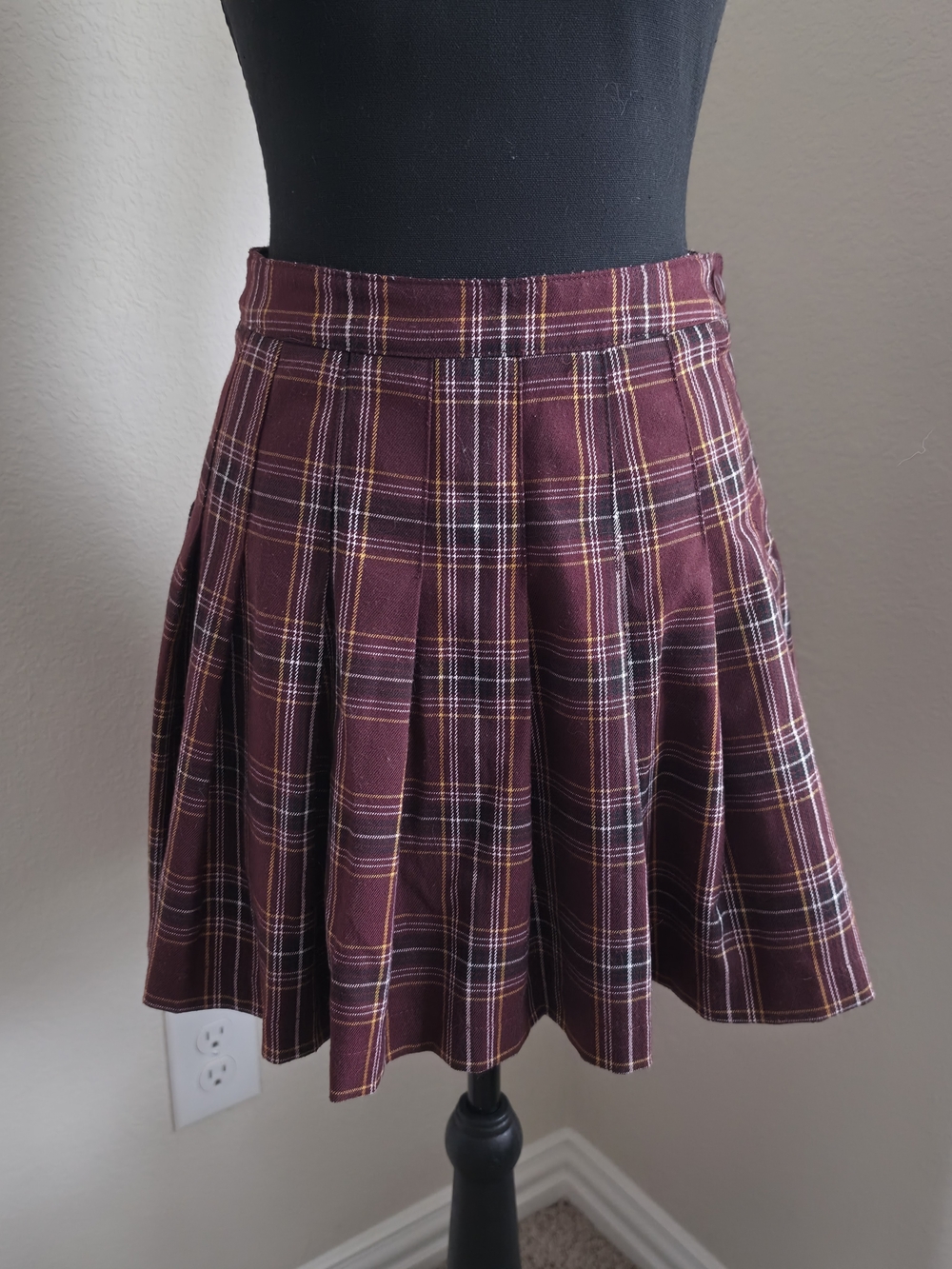 Forever 21 Burgundy Plaid Pleated Skater Skirt